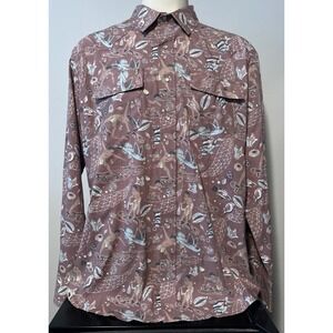 Western Aloha Men's Size 2XL Pearl Snap Fishing Print Long Sleeve Shirt XXL
